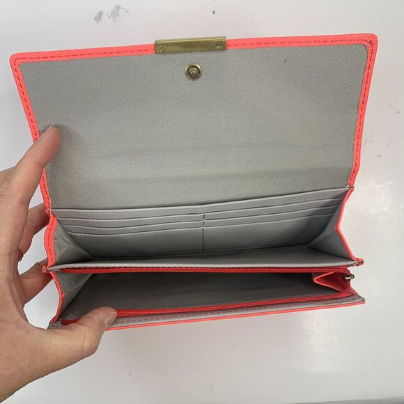 Fossil Wallet Hot Pink Pebbled Leather Checkbook Pockets Card Slots Pocketbook - Picture 5 of 11